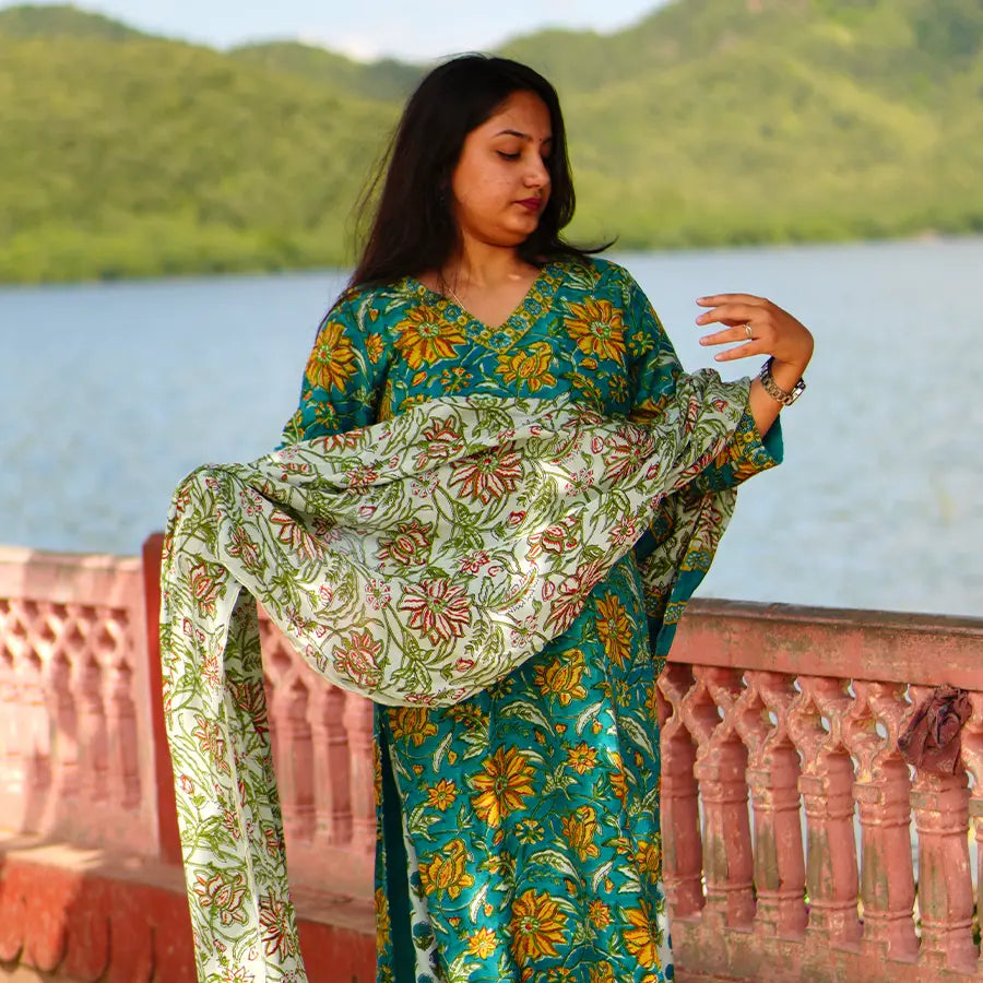 Timeless Beauty: Hand Block Printed Muslin Cotton Suit Sets