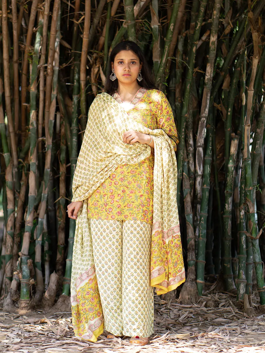 Aurora Muslin Suit Set - Hand Block Printed