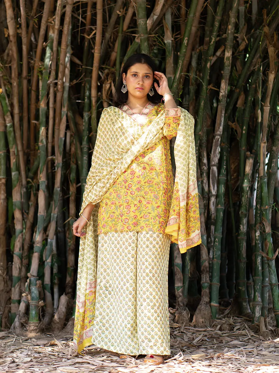 Aurora Muslin Suit Set - Hand Block Printed