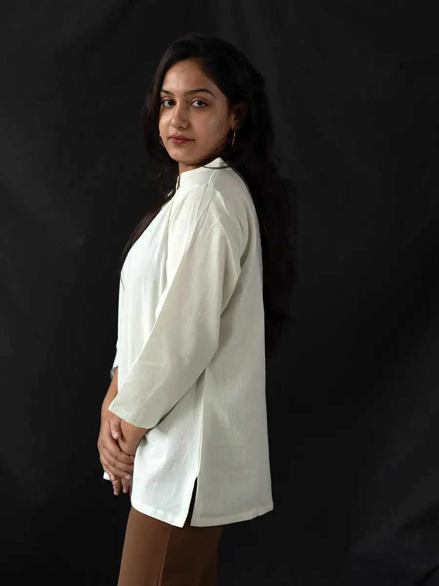 Cream Cotton Short Kurta