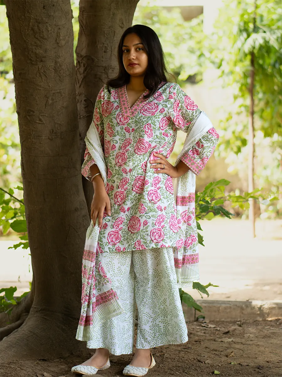 Flora Cotton Suit Set - Hand Block Printed