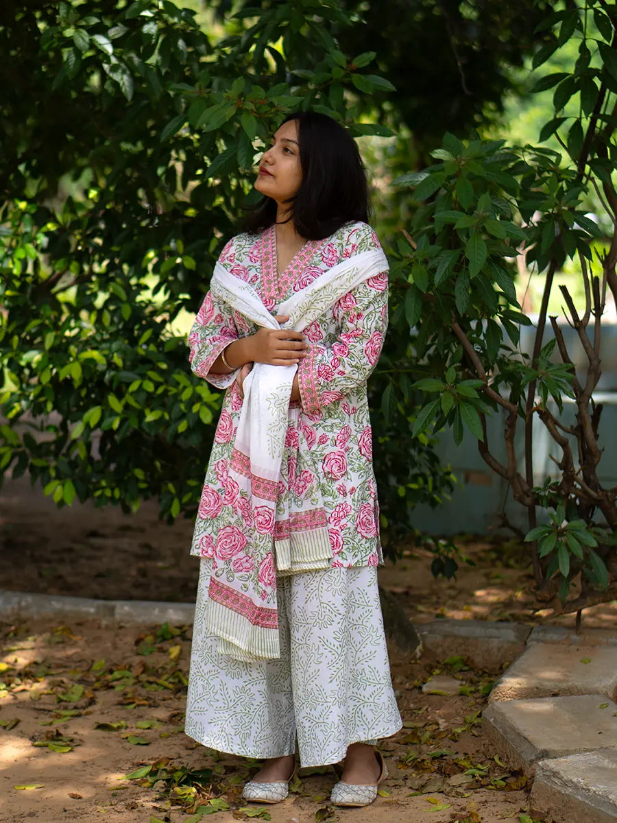 Flora Cotton Suit Set - Hand Block Printed