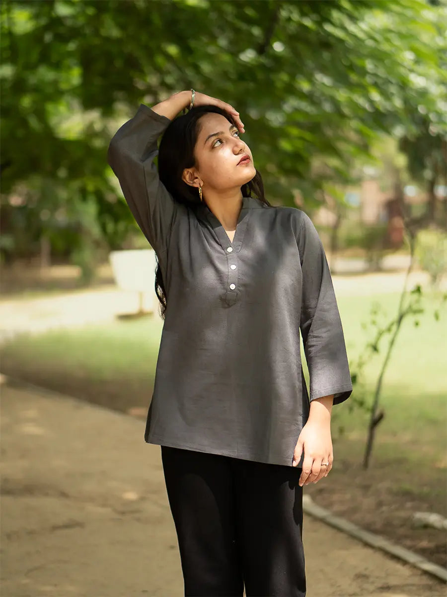 Gray Cotton Short Kurta