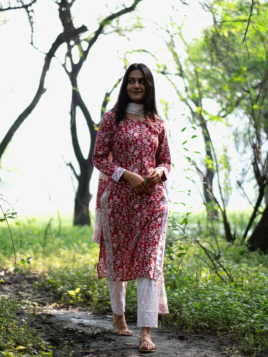 Rosa Cotton Suit Set - Hand Block Printed