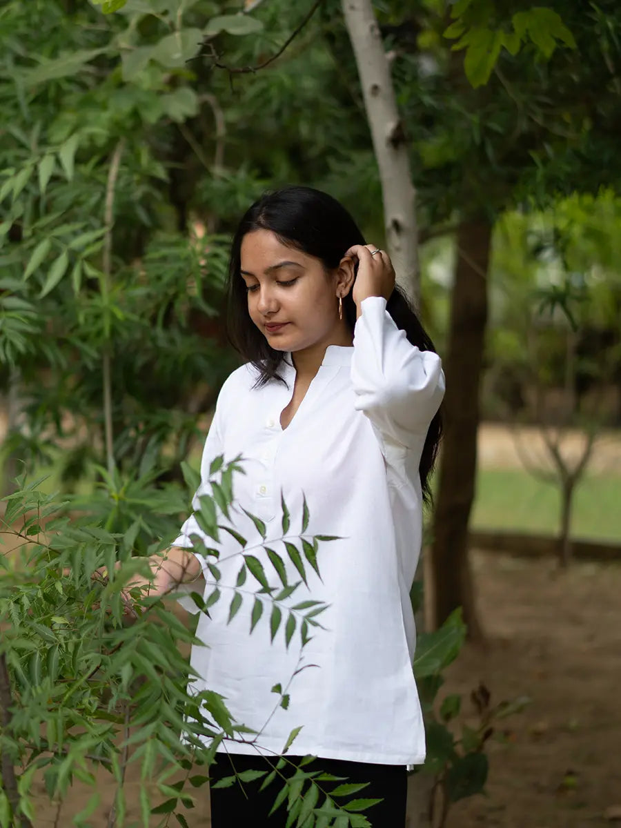 White Cotton Short Kurta