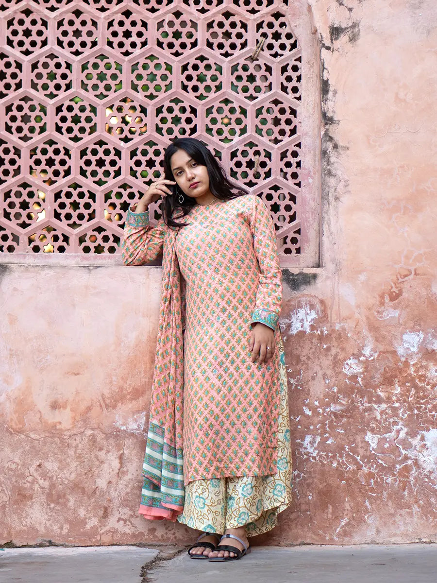 Pink City Muslin Suit Set - Hand Block Printed